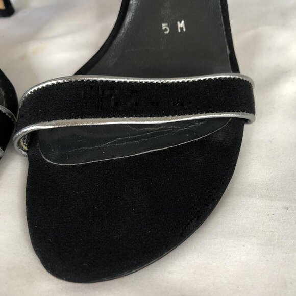 Stuart Weitzman Shoes Womens Size 5 Black Silver Sandal Heels Kitten Slide Mules - Picture 15 of 16
